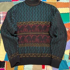 Vintage Kennington Psychedelic Knitted Colorful Black Sweater Large